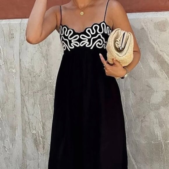 Commense Dresses & Skirts - Commense Black Embroidered Spaghetti Strap Long Dress